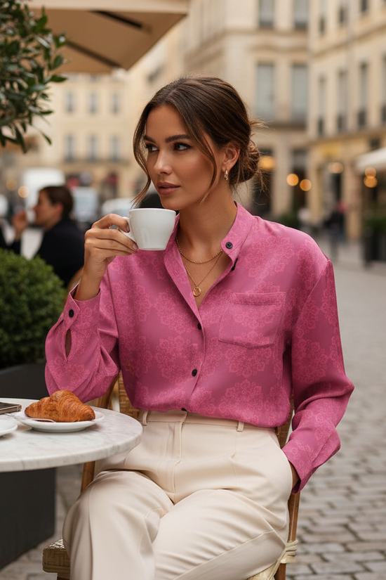 Pink Floral Shirt Café Seating