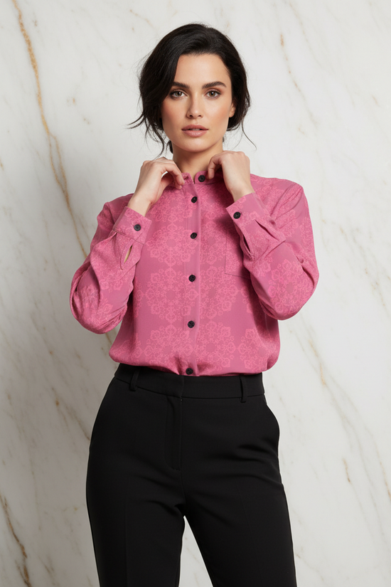 Pink Floral Shirt - Collar Touch