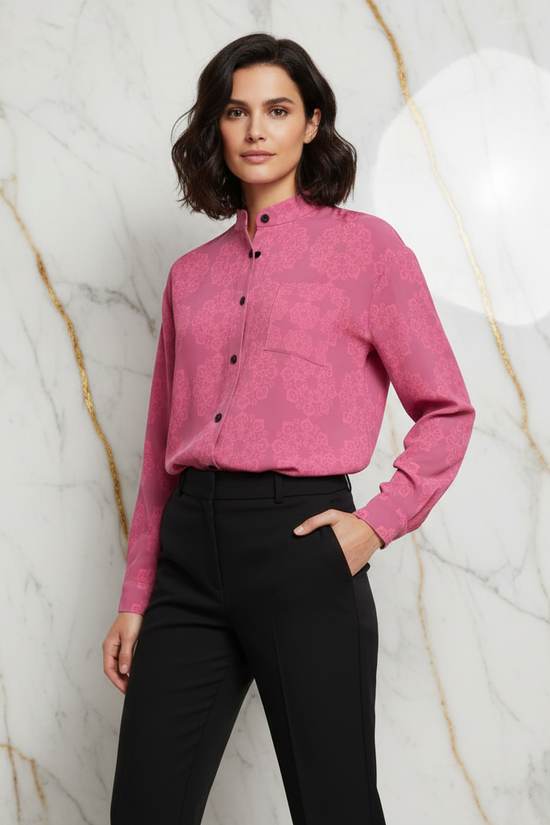 Pink Floral Shirt - Hand in Pocket