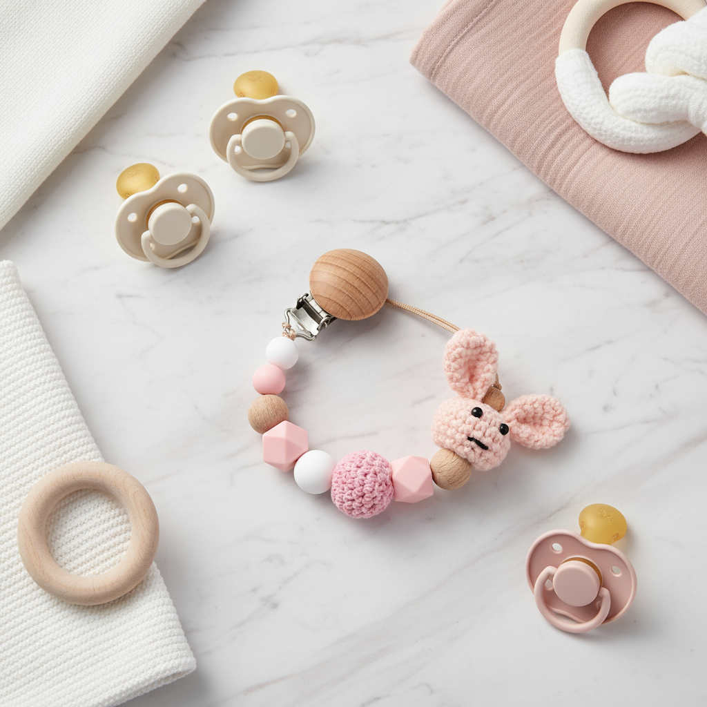 Pink Pacifier Clip Image 3