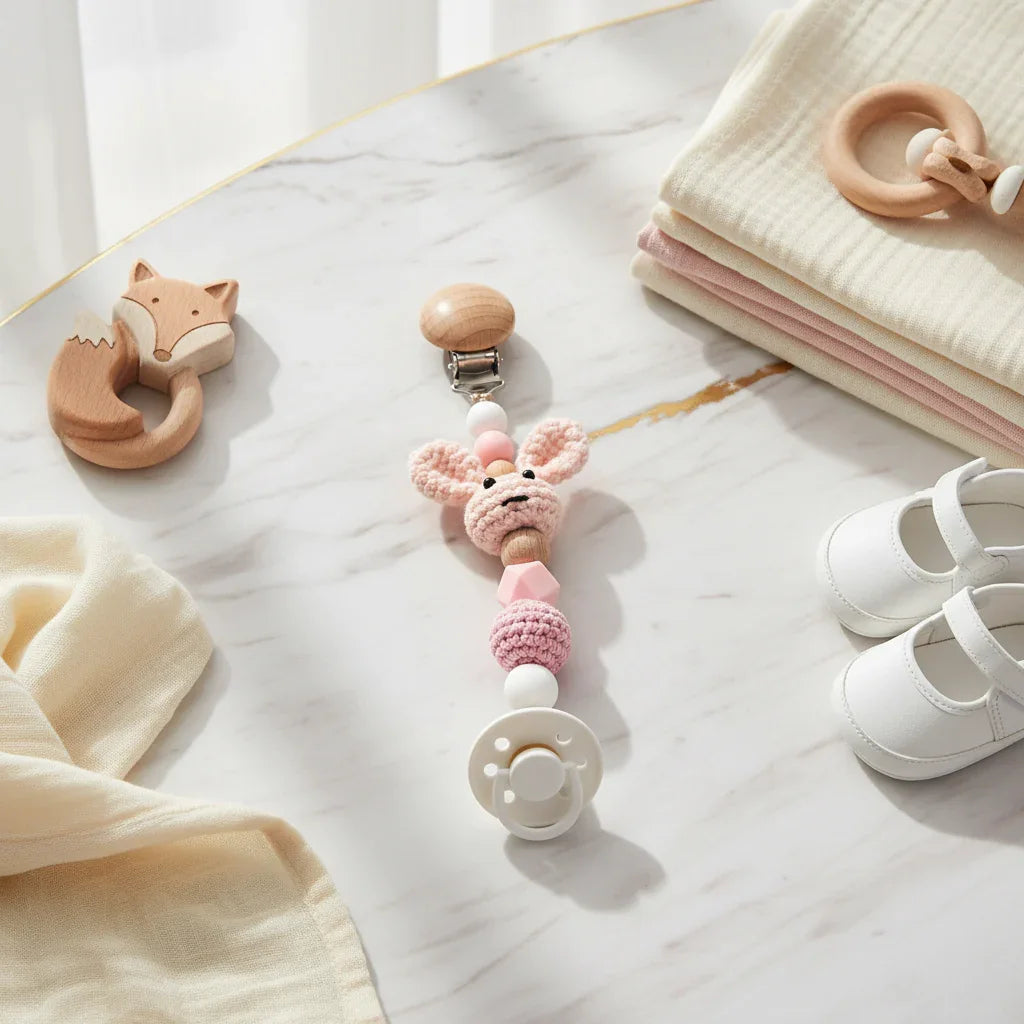 Pink Pacifier Clip with Pacifier 2