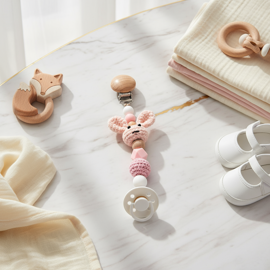 Pink Pacifier Clip with Pacifier 2