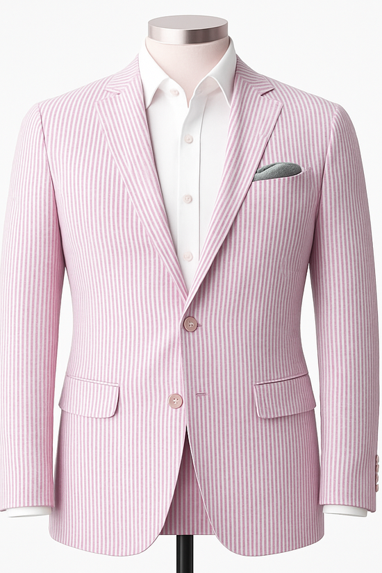 Slim Fit Two-Button Seersucker Pink Suit Set