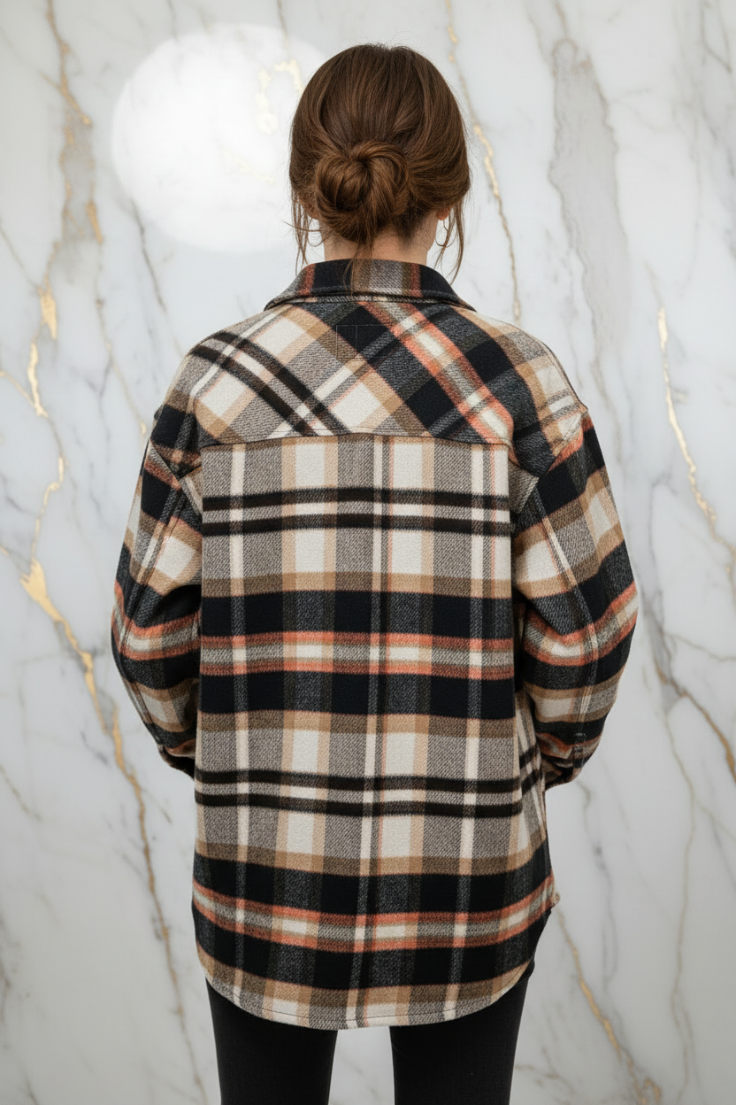 Plaid Shirt Jacket Back with Pockets