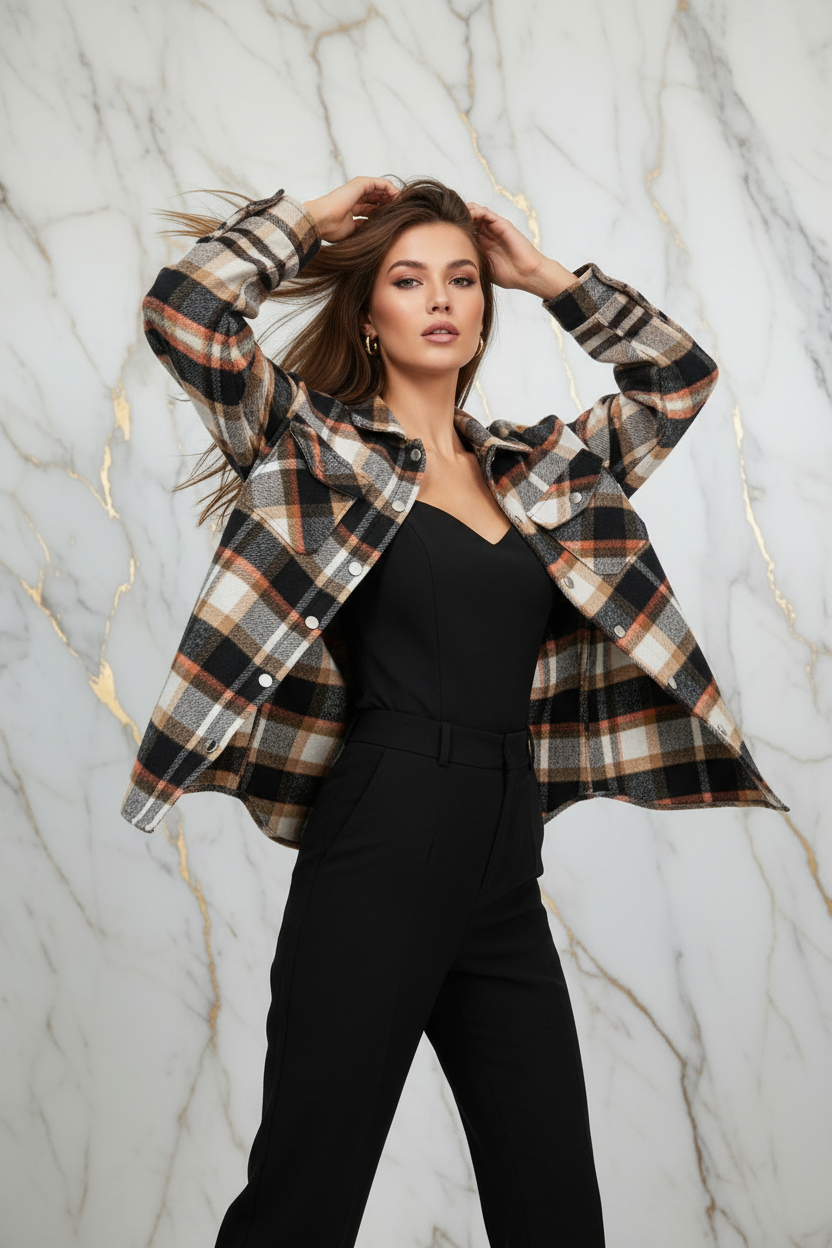 Plaid Shirt Jacket Dynamic Pose