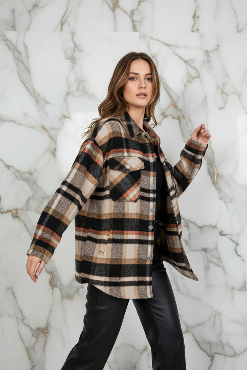 Plaid Shirt Jacket Dynamic Pose