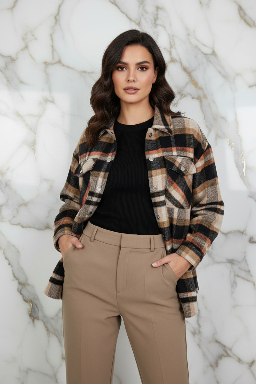 Plaid Shirt Jacket Front Pose