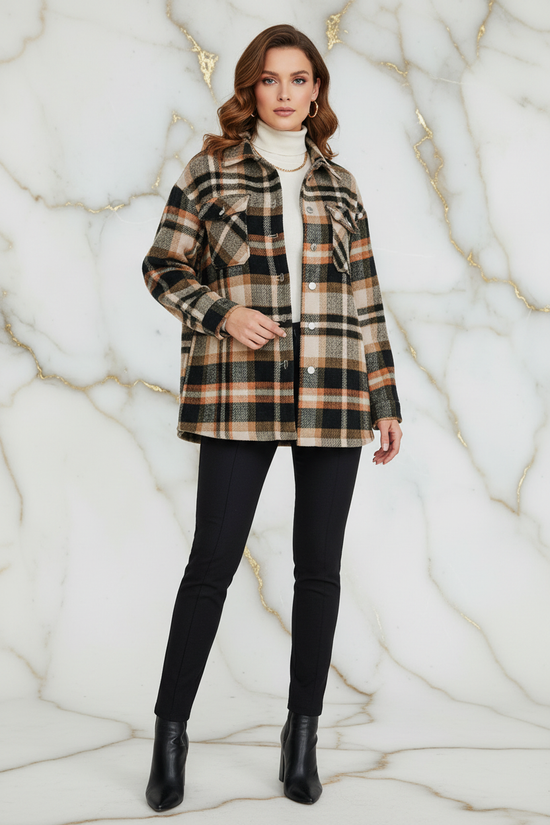 Plaid Shirt Jacket Front Pose