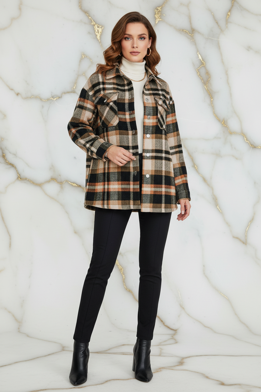 Plaid Shirt Jacket Front Pose