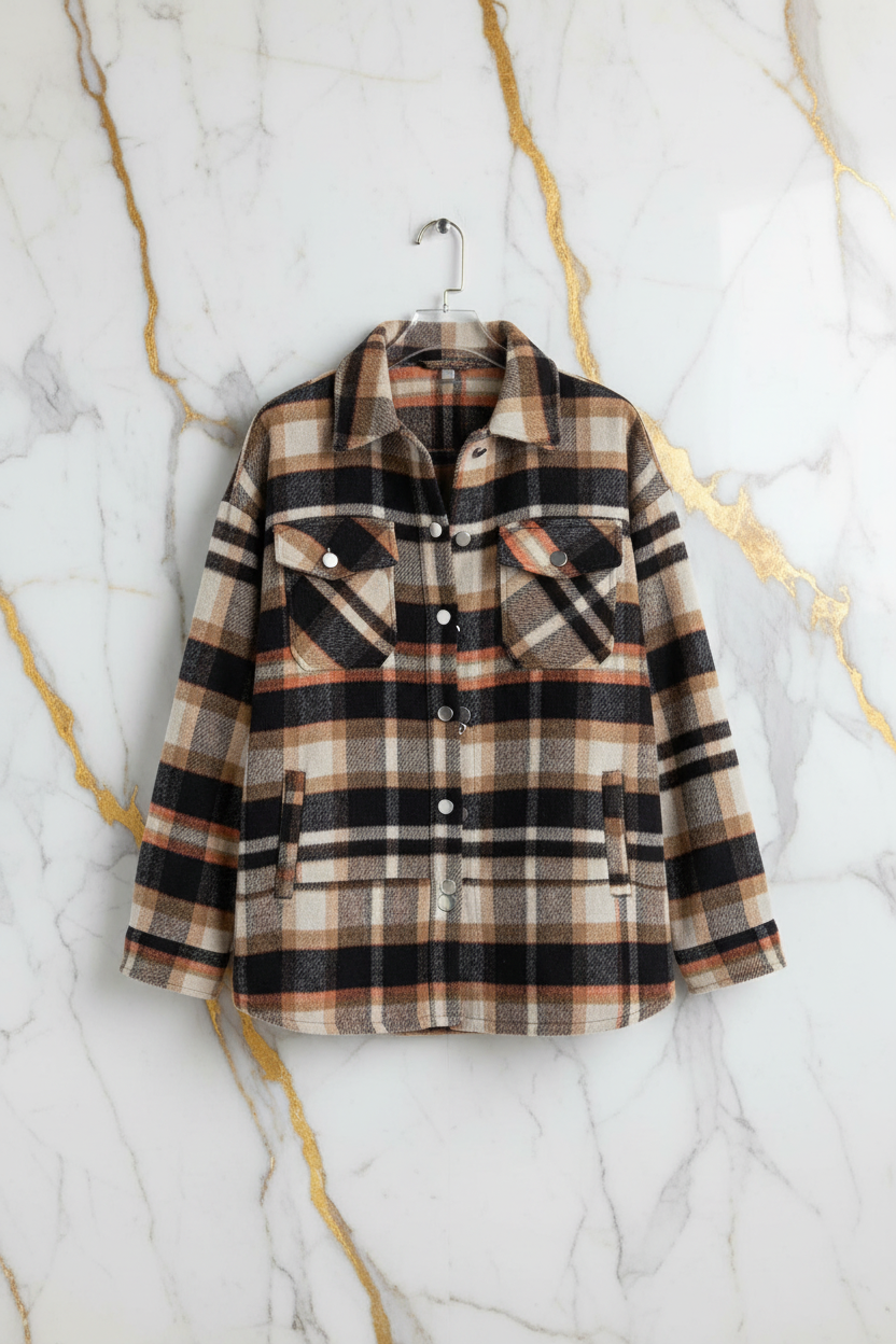 Plaid Shirt Jacket Hanging Front