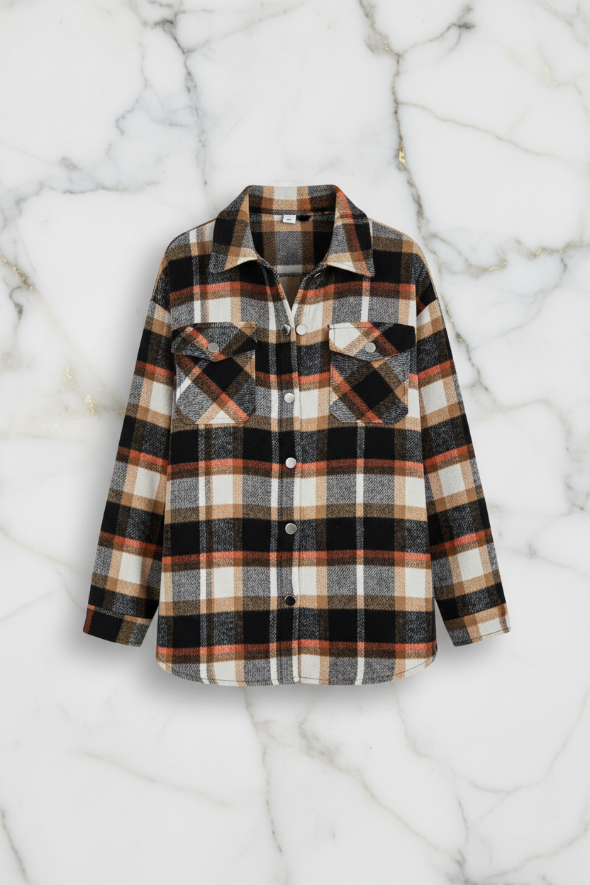 Plaid Shirt Jacket Hanging Front