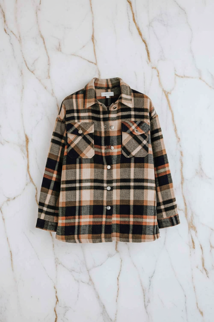 Plaid Shirt Jacket Hanging Front