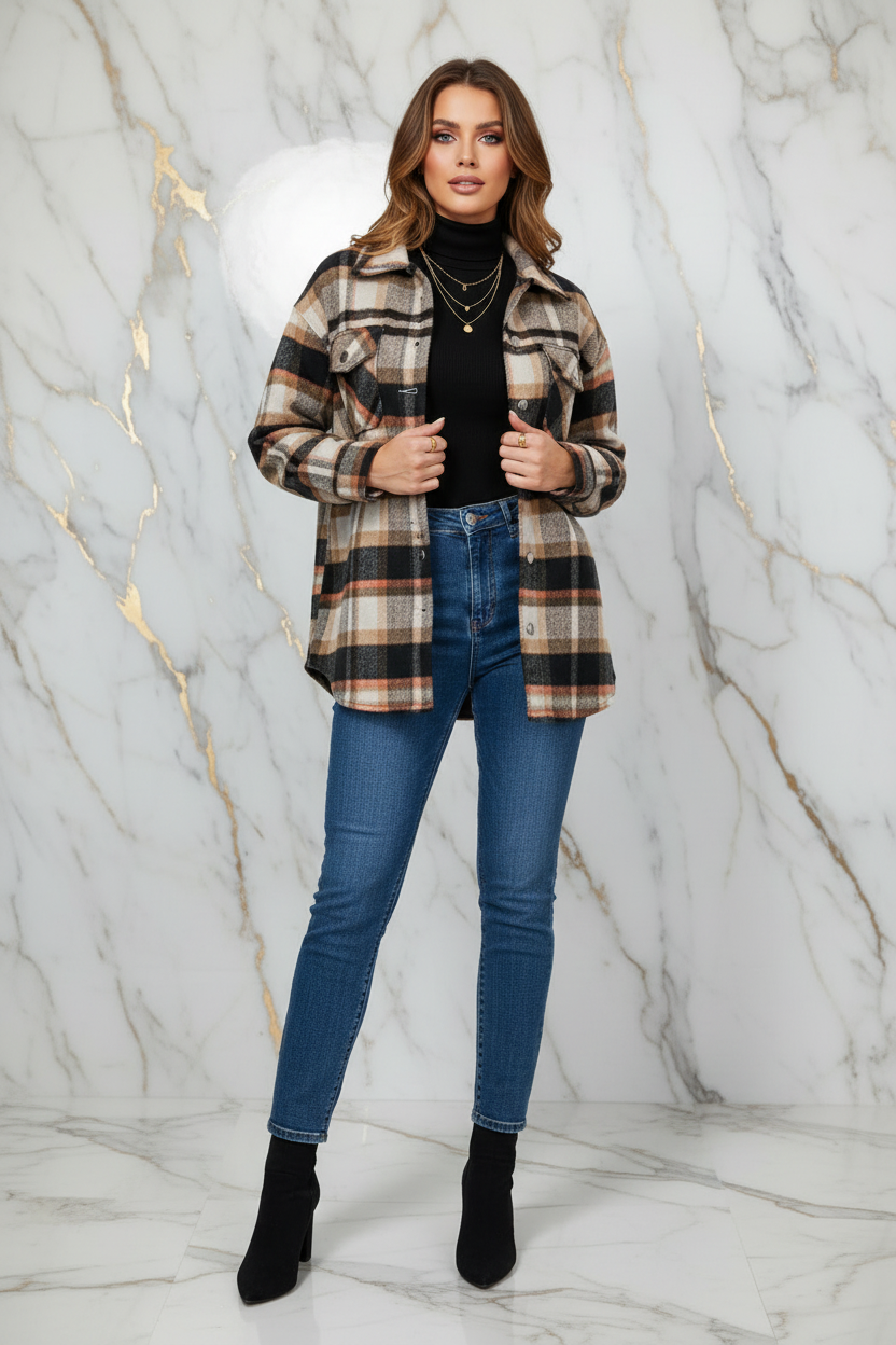 Plaid Shirt Jacket Open Front