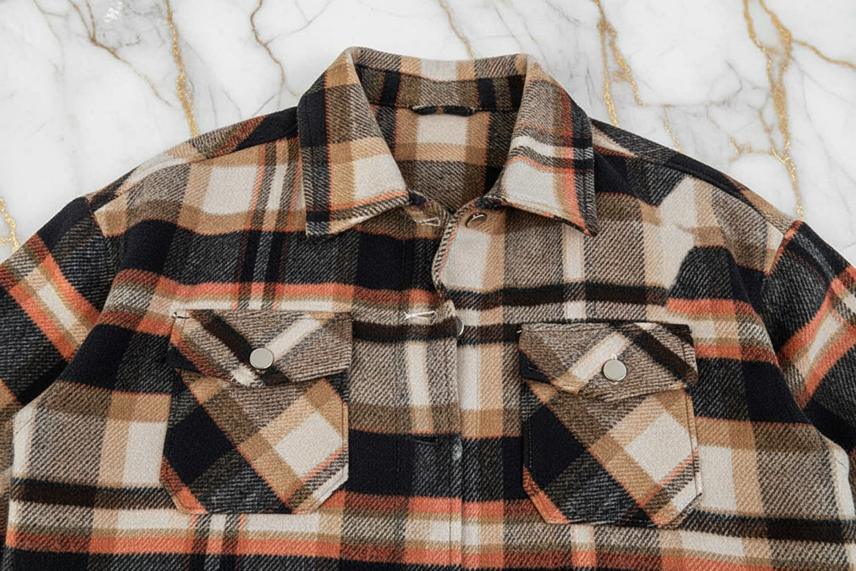 Plaid Shirt Jacket Pocket Detail