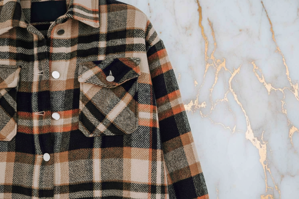 Plaid Shirt Jacket Pocket Detail