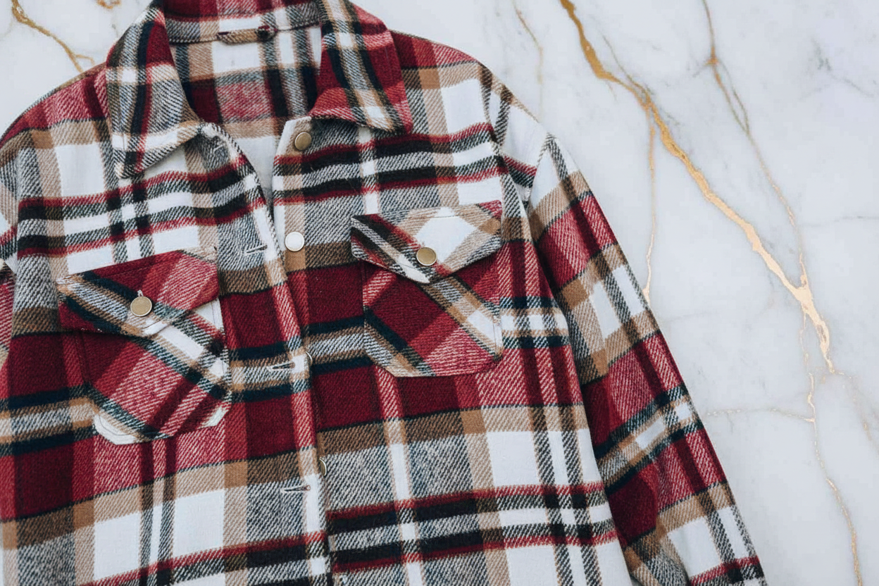 Plaid Shirt Jacket Pocket Detail