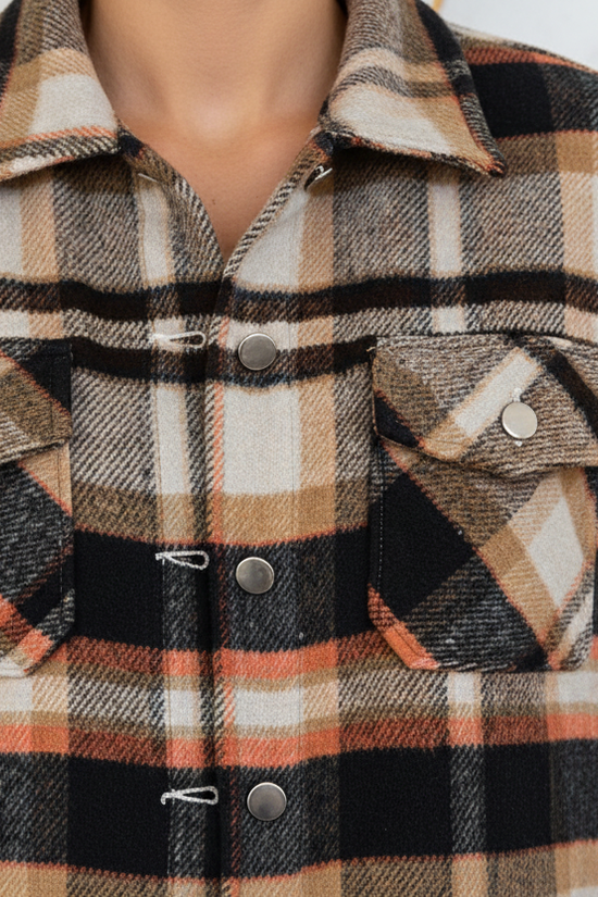 Plaid Shirt Jacket Pocket Detail