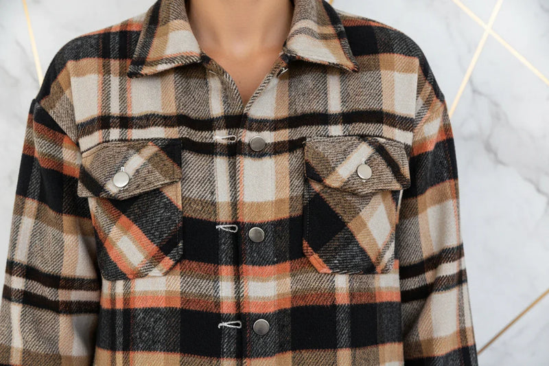 Plaid Shirt Jacket Pocket Detail