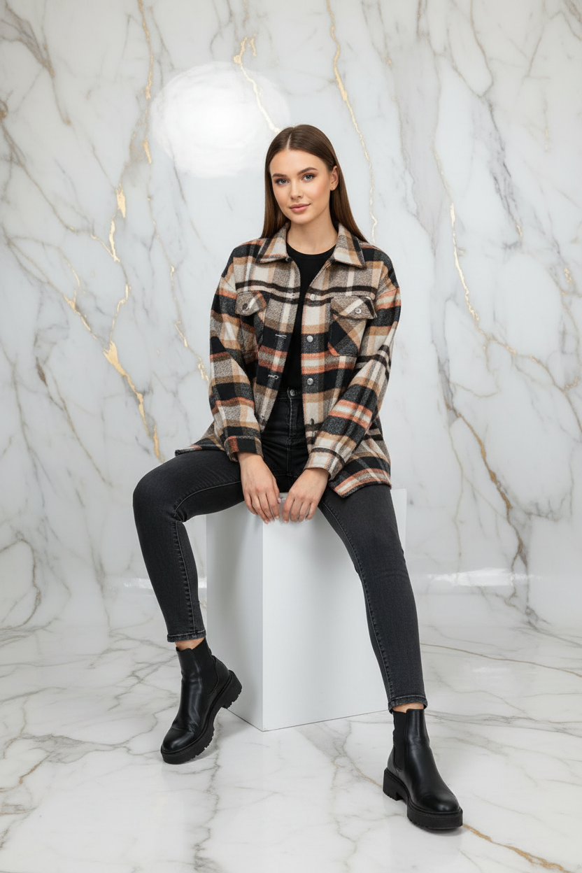 Plaid Shirt Jacket Seated