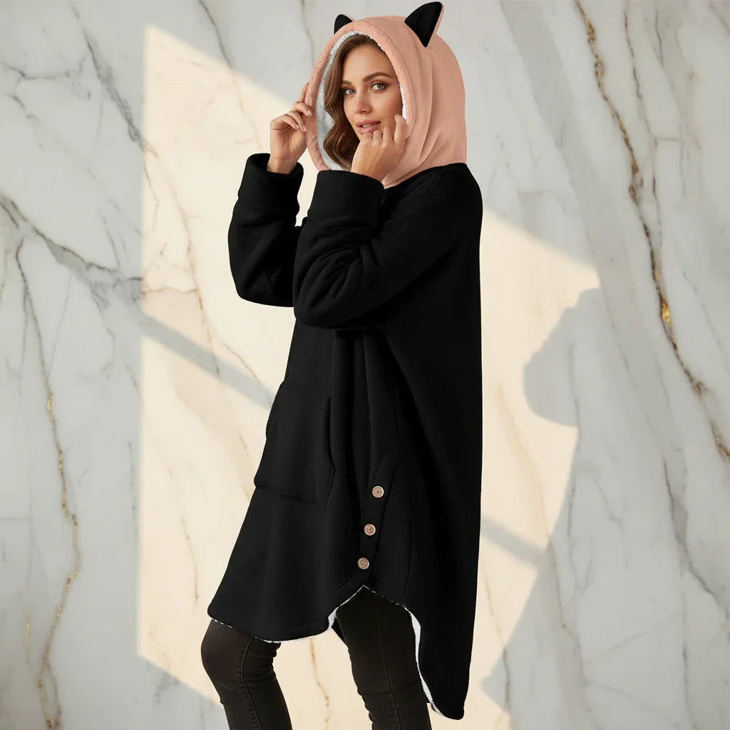 Playful pose with hands on hood