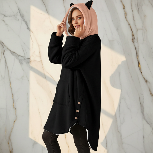 Playful pose with hands on hood