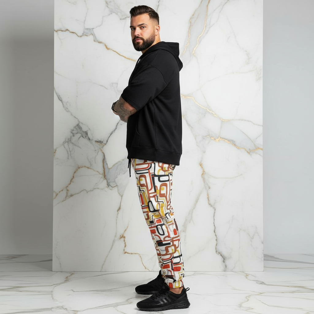 Plus-size men's right side profile