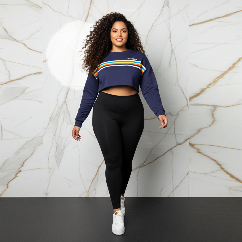 Plus-size walking pose in motion