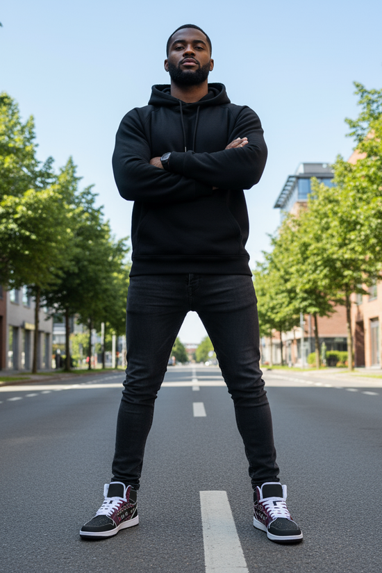 Powerful stance in middle of empty street