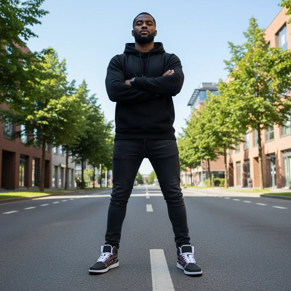 Powerful stance in middle of empty street