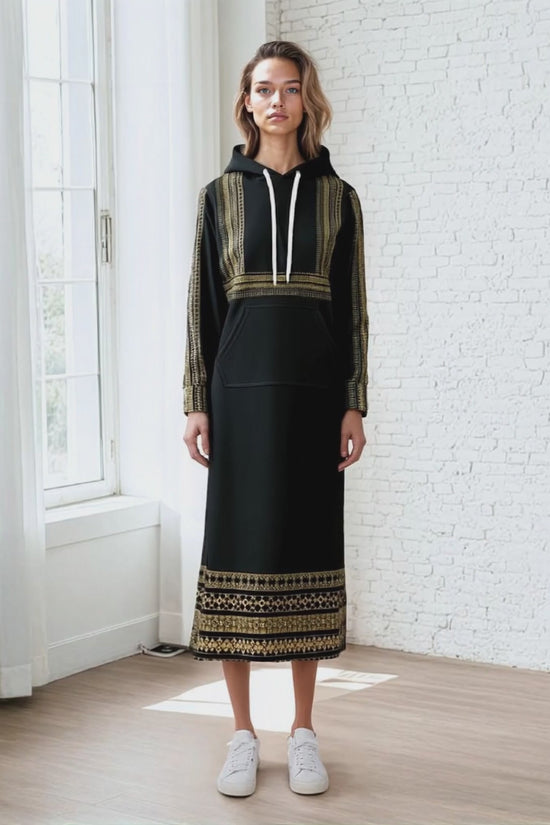 Elegant Black Casual Long Hoodie Dress