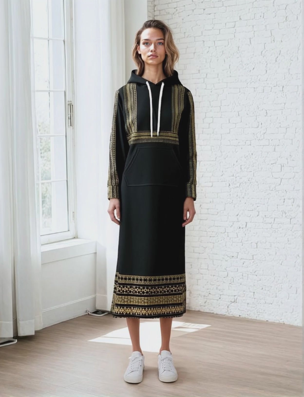 Elegant Black Casual Long Hoodie Dress