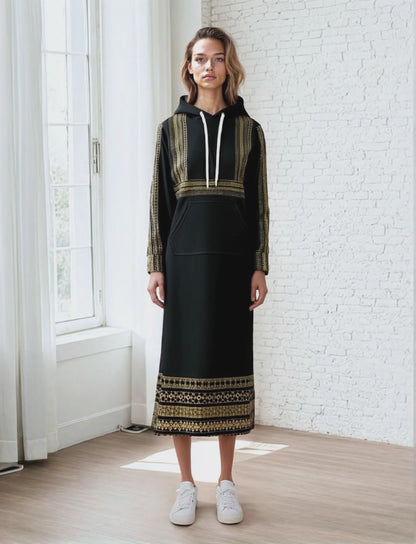 Elegant Black Casual Long Hoodie Dress
