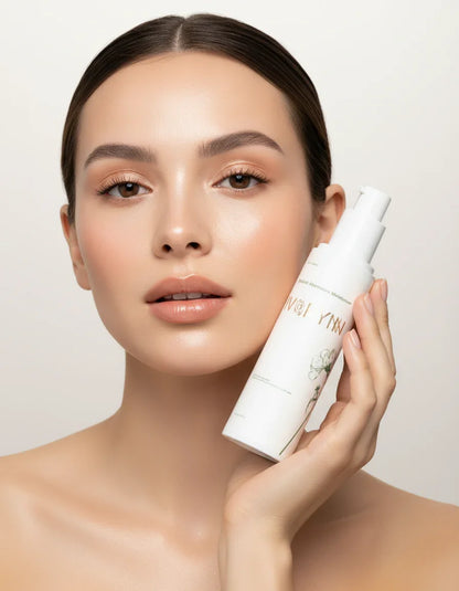 Professional beauty portrait - woman holding product