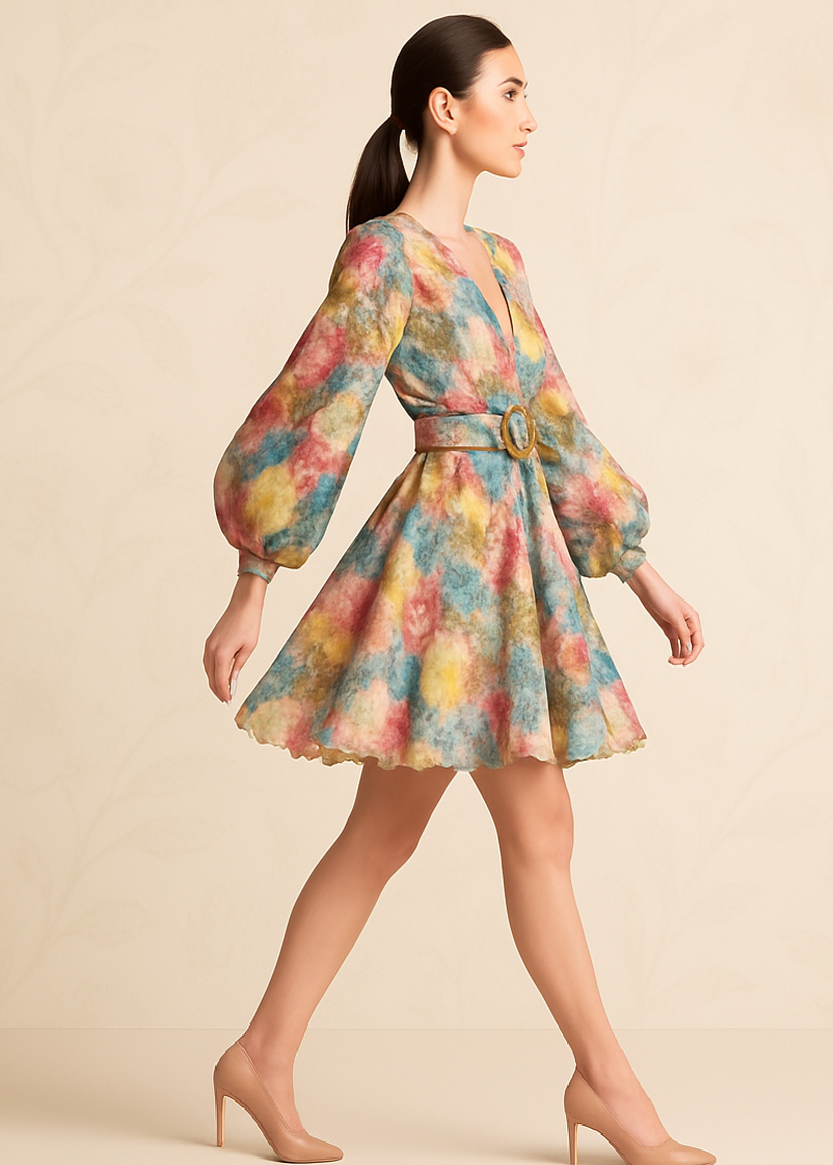 Fairycore V-Neck Casual Midi Puff Dress