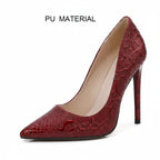 Embossed Snake Ultra High Heels Red Pumps