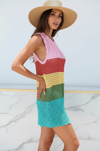 Rainbow crochet dress right side view