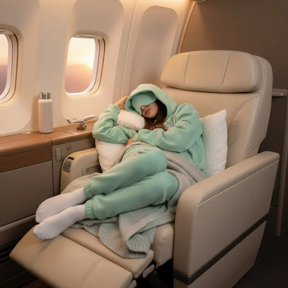 Reclining with eye mask feature demonstrated