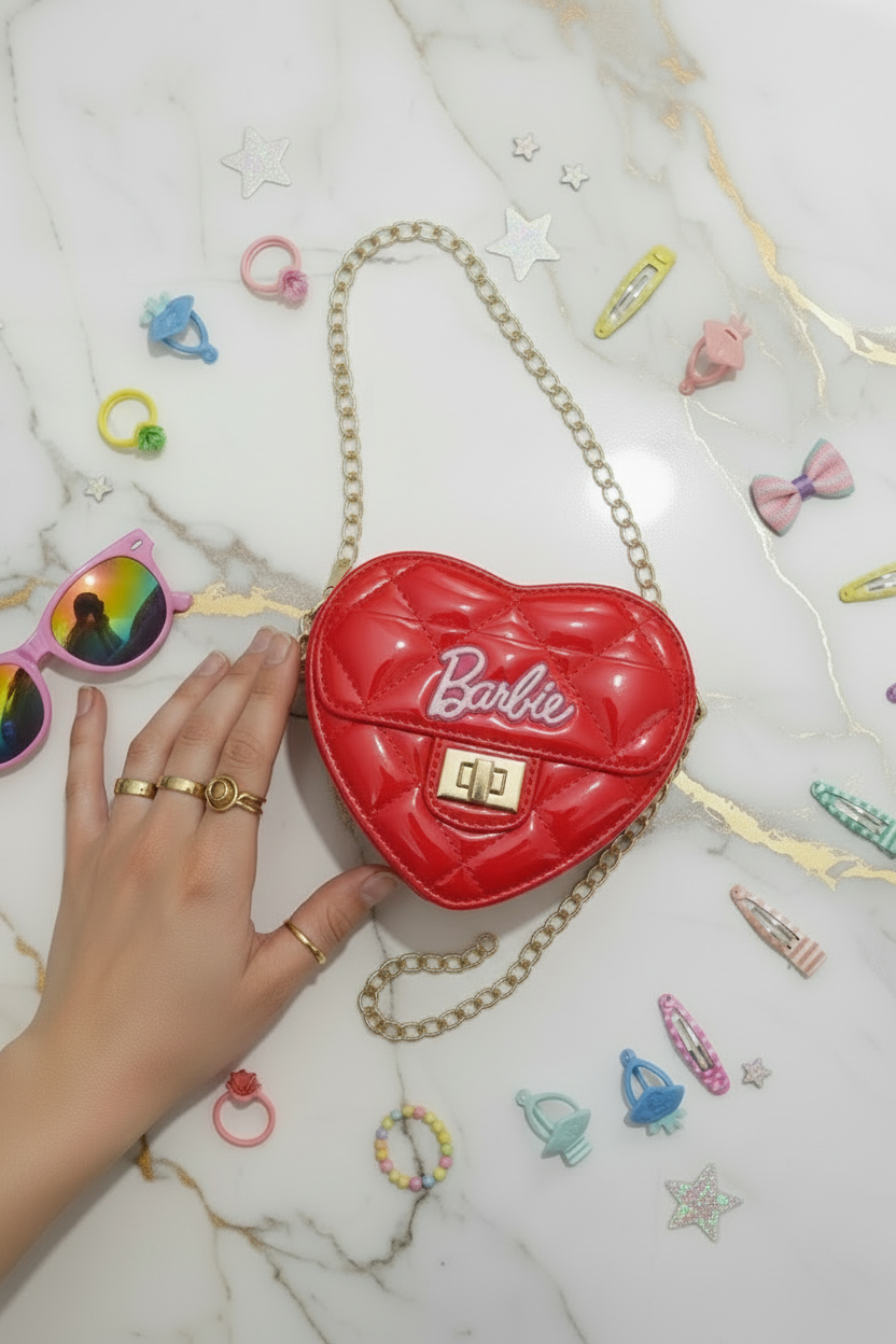 Red bag - hand with chain and accessories