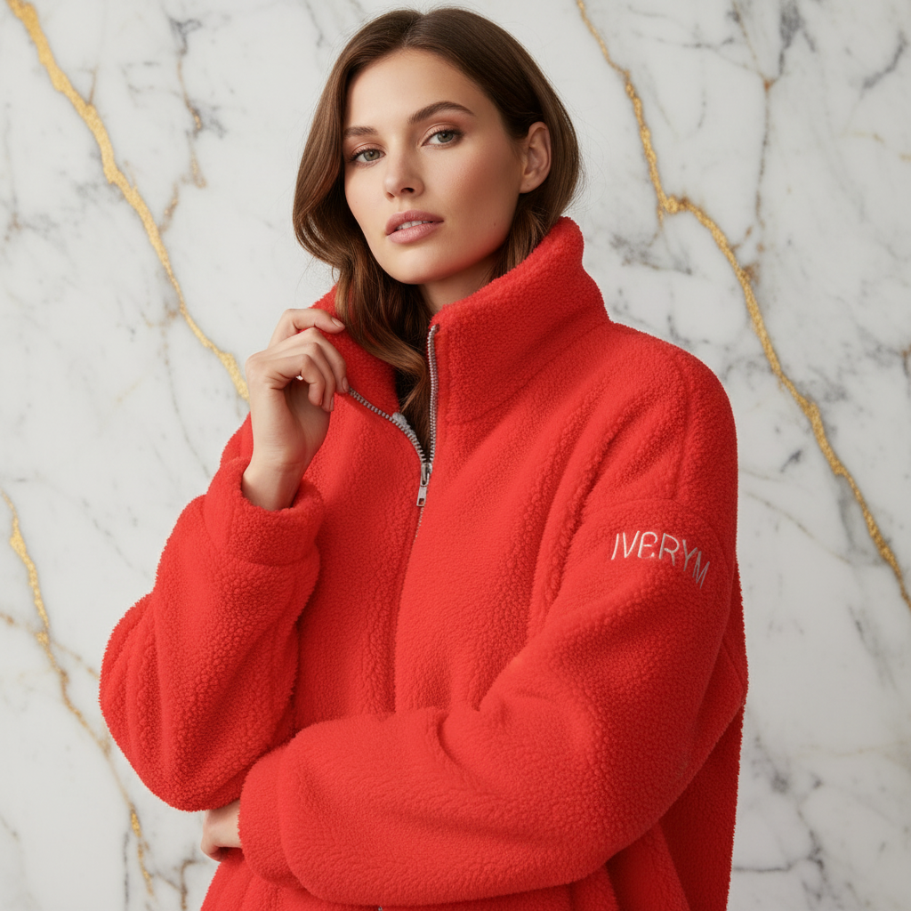 Red Borg Fleece Coat - Detail