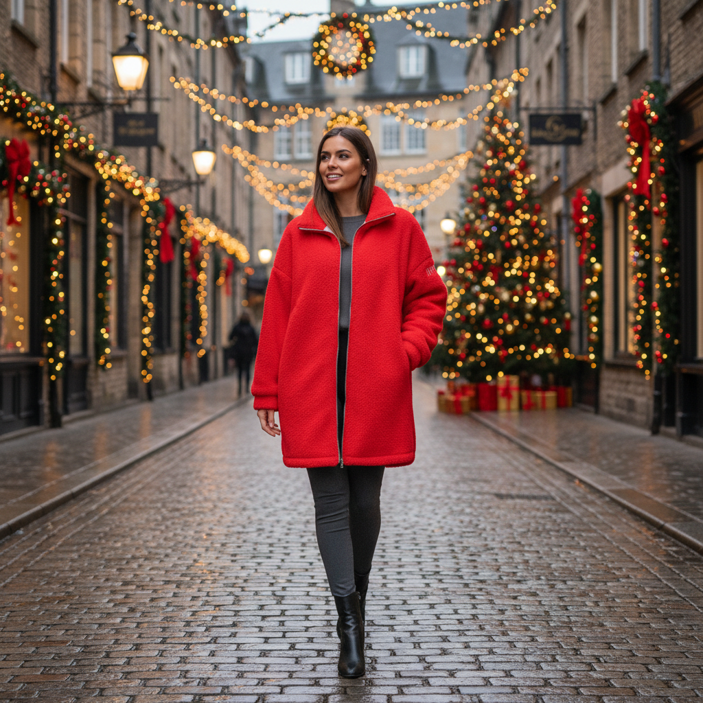 Red Borg Fleece Coat - Front