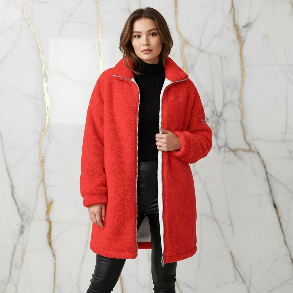 Red Borg Fleece Coat - Front