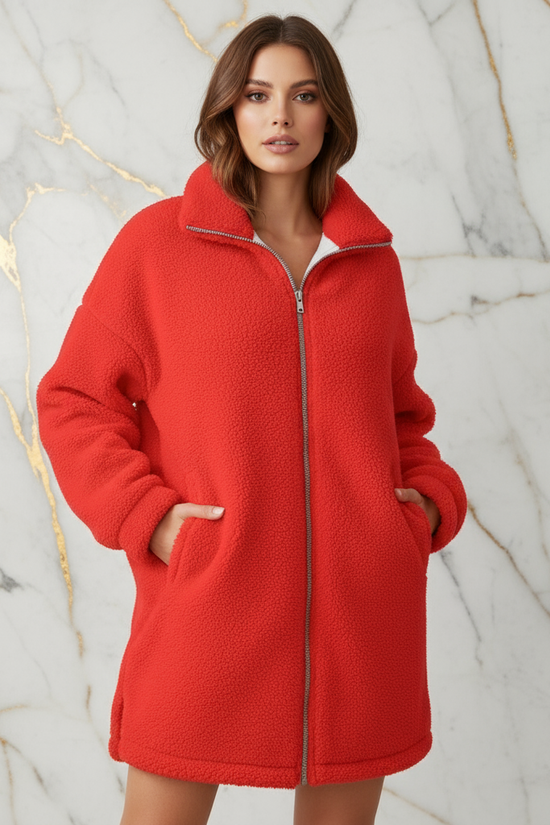 Red Borg Fleece Coat - Full Length