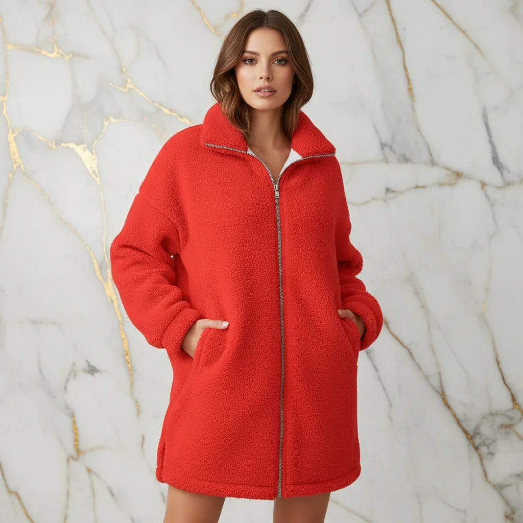 Red Borg Fleece Coat - Full Length