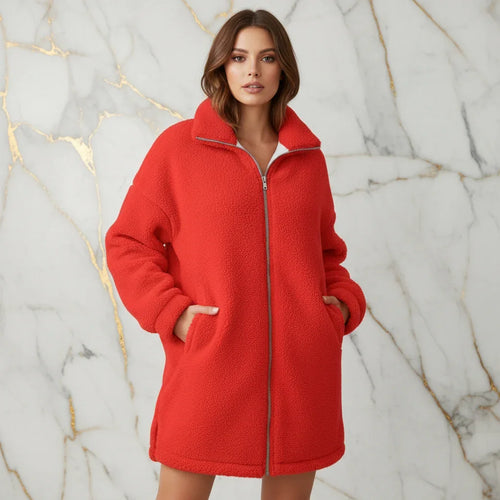 Red Borg Fleece Coat - Full Length