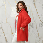 Red Borg Fleece Coat - Over Shoulder
