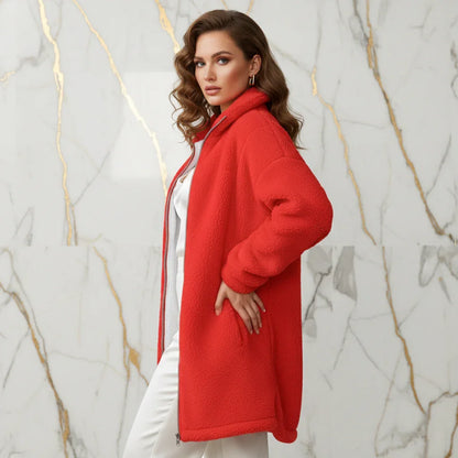 Red Borg Fleece Coat - Over Shoulder