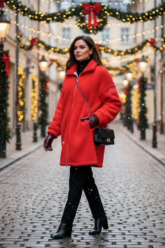 Red Borg Fleece Coat - Three-Quarter