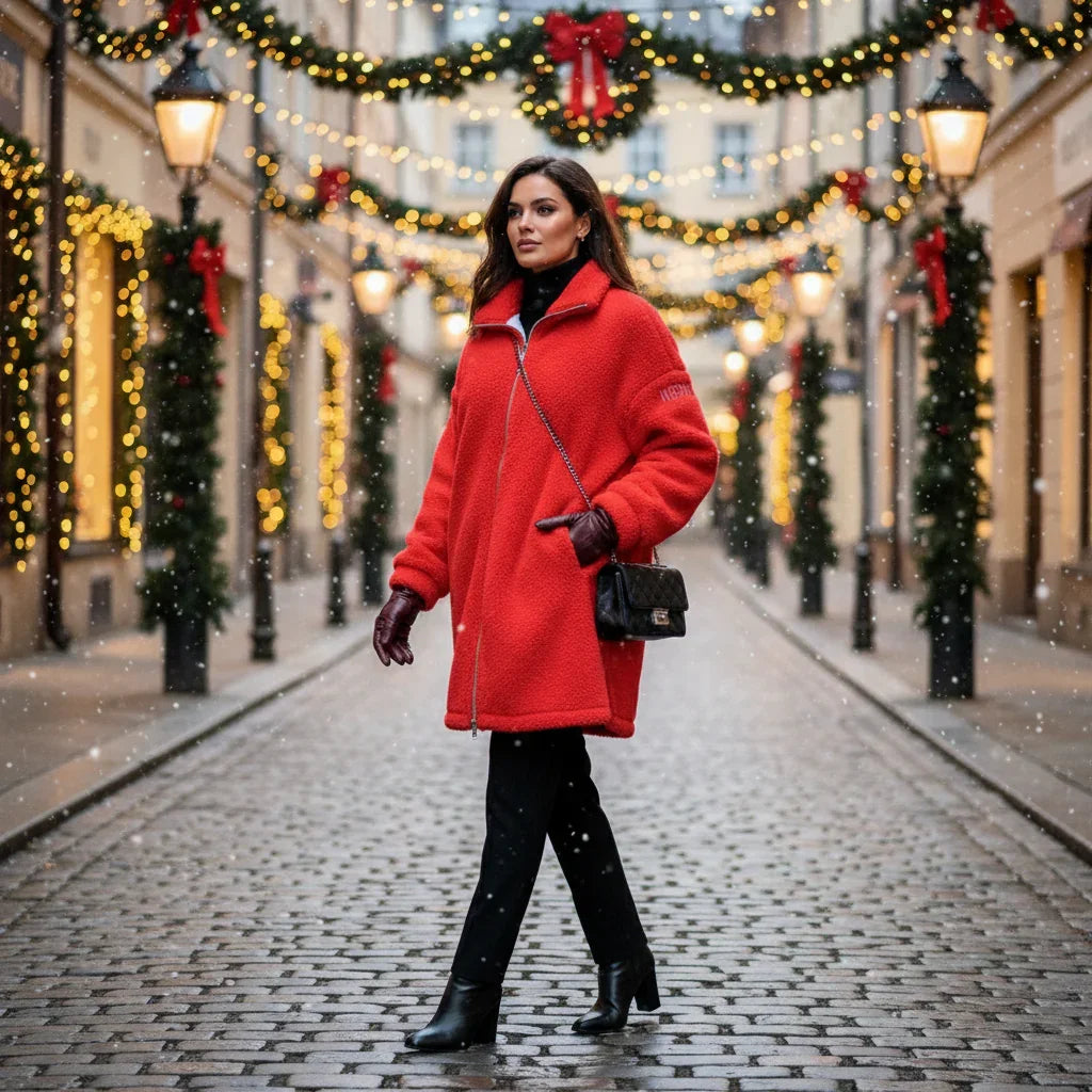 Red Borg Fleece Coat - Three-Quarter