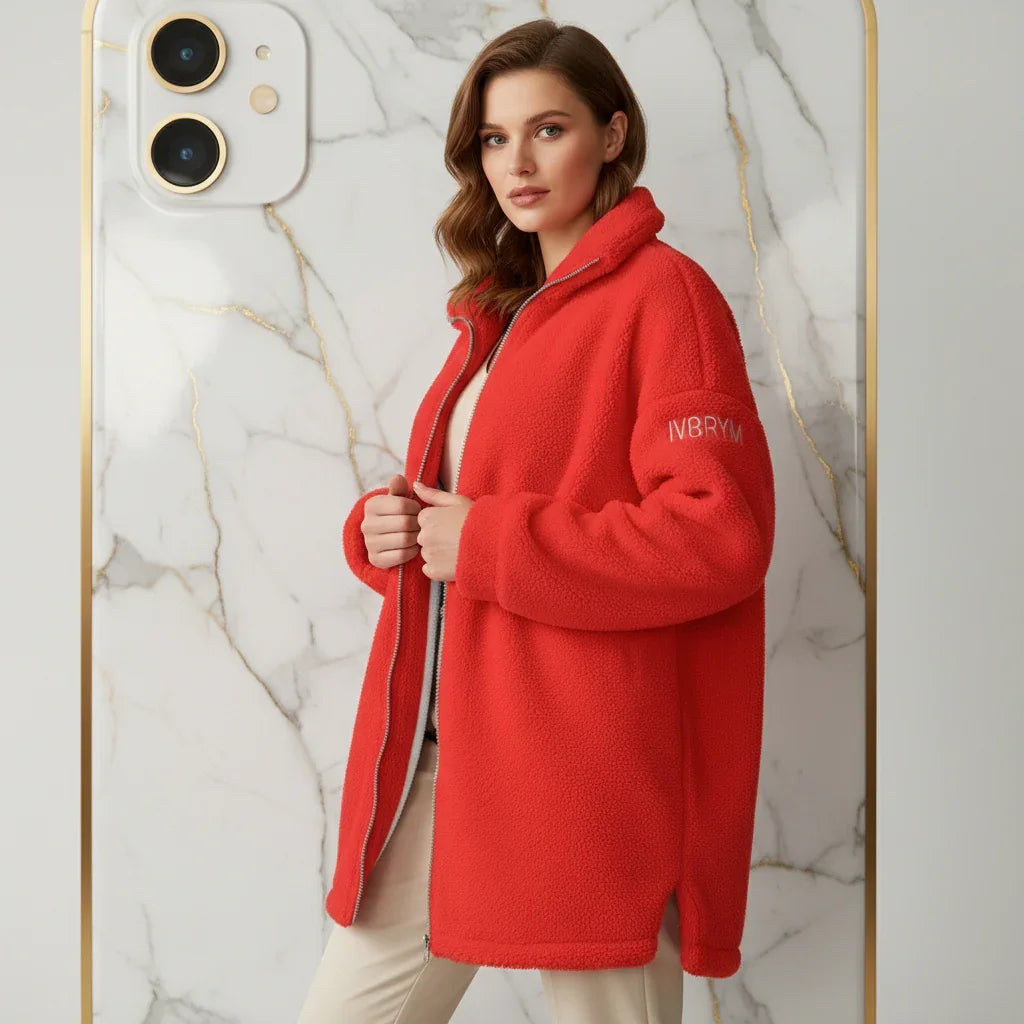 Red Borg Fleece Coat - Three-Quarter