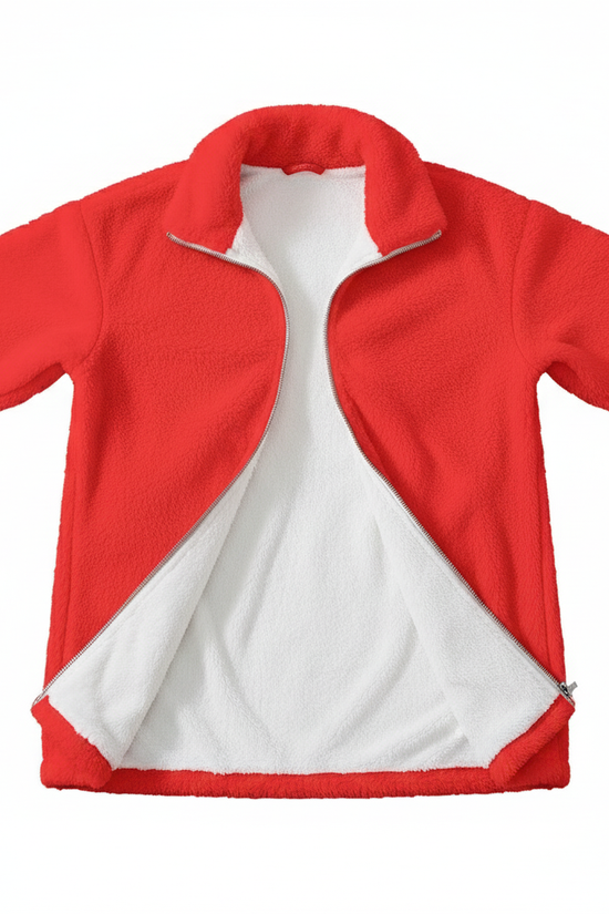 Red Long Borg Fleece Coat - Overhead